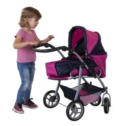 Besttoy - Kombi Puppenwagen - Blau/pink/schwarz -Spielparadies Verkauf 136970 4016096115890 besttoy kombipuppenwagen flowers 02