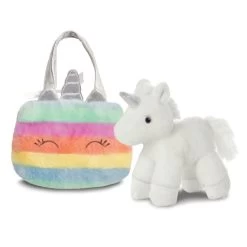 Aurora Plüsch Einhorn - Mit Tasche Weiß Und Regenbogenfarben