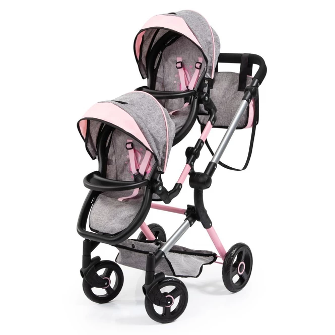 Zwillingspuppenwagen - Grau/pink Melange 7 Zwillingspuppenwagen - Grau/pink Melange – Bild 5